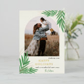 Moderne Botanische Boog Begroeiing Foto  Folie Feestdagenkaart (Staand Voorkant)