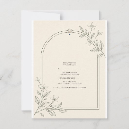 Moderne Botanische Boog Bruiloft RSVP Kaart (Voorkant)