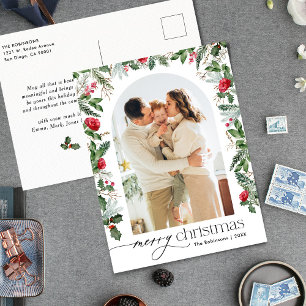 Moderne Botanische boog Kerstmis foto vakantie Briefkaart