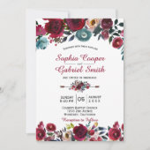 Moderne botanische Bourgogne Floral Wedding Kaart (Voorkant)