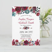 Moderne botanische Bourgogne Floral Wedding Kaart (Staand voorkant)