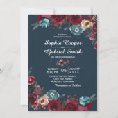 Moderne botanische Bourgogne Floral Wedding Kaart (Voorkant)