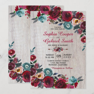 Moderne Botanische Bourgogne Marine Bloemen Hout B Kaart