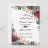 Moderne Botanische Bourgogne Marine Roze Bloemen B Kaart (Voorkant)