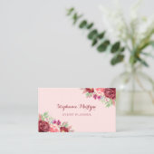 Moderne Botanische Bourgondische Blush Bloemen Wat Visitekaartje (Staand voorkant)
