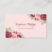 Moderne Botanische Bourgondische Blush Bloemen Wat Visitekaartje (Voorkant)