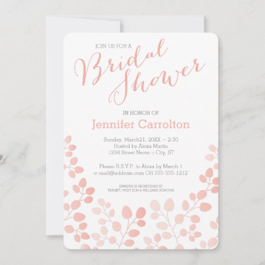 Moderne botanische bridal Shower Invitation Kaart (Voorkant)