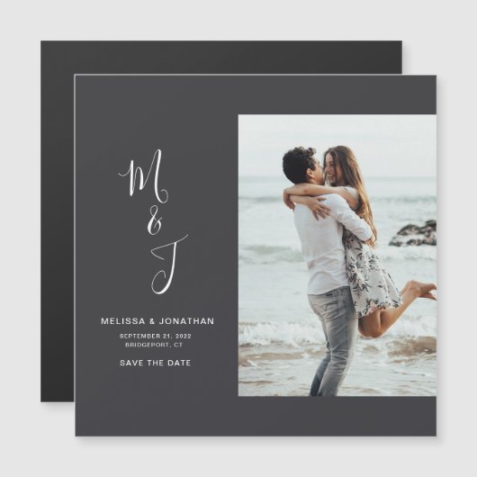 Moderne botanische bruiloft foto slaat de datum op magnetische uitnodiging (Voorkant / Achterkant)