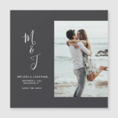 Moderne botanische bruiloft foto slaat de datum op magnetische uitnodiging (Voorkant)