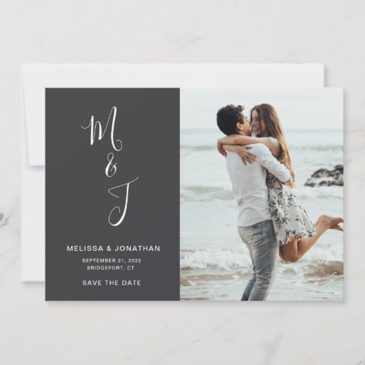 Moderne botanische bruiloft foto slaat de datum op save the date (Voorkant)