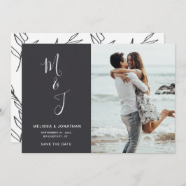 Moderne botanische bruiloft foto slaat de datum op save the date