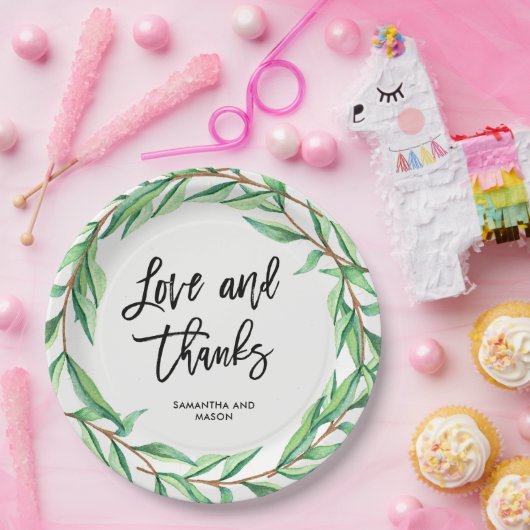 Moderne botanische bruiloft | Liefde en Bedankt Papieren Bordje (Feest)