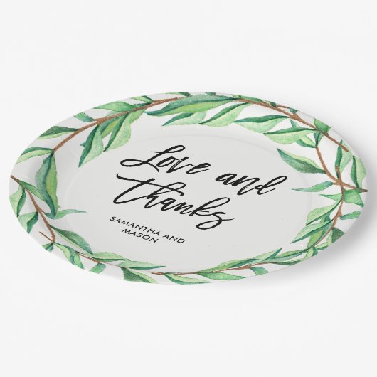 Moderne botanische bruiloft | Liefde en Bedankt Papieren Bordje (Gekanteld)