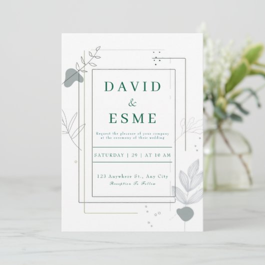 Moderne Botanische bruiloft uitnodiging (Staand voorkant)