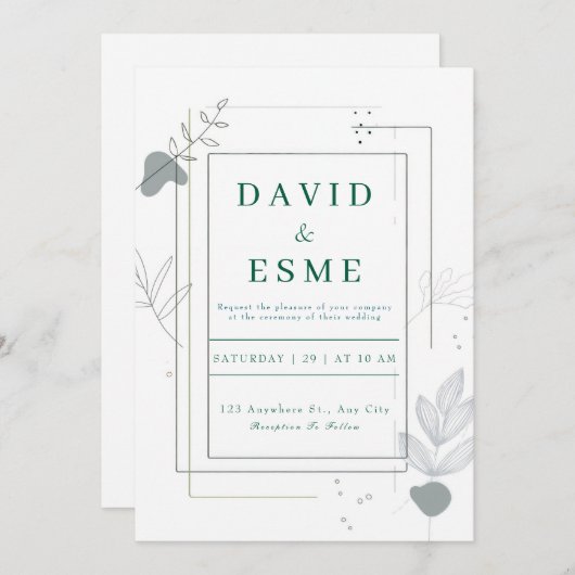 Moderne Botanische bruiloft uitnodiging (Voorkant / Achterkant)