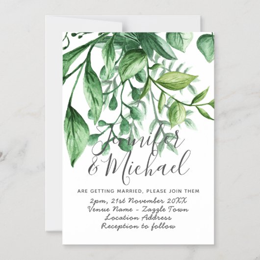 Moderne Botanische Bruiloft Uitnodiging Magnetisch Magnetische Uitnodiging (Voorkant)