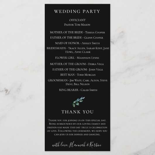 Moderne botanische bruine bruiloft programmakaart (Achterkant)