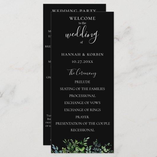 Moderne botanische bruine bruiloft programmakaart (Voorkant / Achterkant)