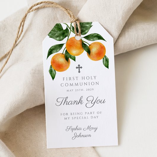 Moderne Botanische Citrus Bedankt Eerste Communie Cadeaulabel