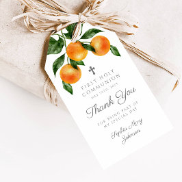 Moderne Botanische Citrus Bedankt Eerste Communie Cadeaulabel