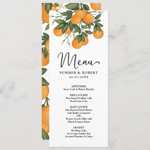 Moderne Botanische Citrus Greenery Wedding Menu Ca Kaart