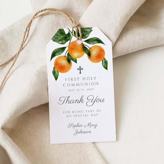 Moderne Botanische Citrus Meisje Eerste Communie Cadeaulabel