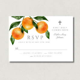 Moderne Botanische Citrus Religieuze Eerste Commun RSVP Kaartje