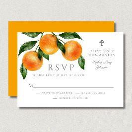 Moderne Botanische Citrus Religieuze Eerste Commun RSVP Kaartje