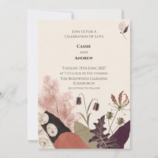 Moderne Botanische Collage Bruiloft Kaart (Voorkant)