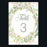 Moderne Botanische | Copper Look Bruiloft Kaart<br><div class="desc">Deze elegante trouwtafelnummerkaart heeft een modern,  koperachtig geometrisch lijst met een trendy groene bladgevulde krans op een strakke witte achtergrond.</div>