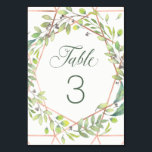 Moderne Botanische | Copper Look Bruiloft Kaart<br><div class="desc">Deze elegante trouwtafelnummerkaart heeft een modern,  koperachtig geometrisch lijst met een trendy groene bladgevulde krans op een strakke witte achtergrond.</div>