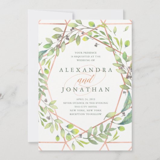 Moderne Botanische | Copper Look Bruiloft Kaart (Voorkant)