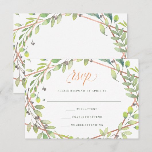 Moderne Botanische | Copper Look Bruiloft RSVP (Voorkant / Achterkant)