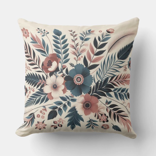 Moderne botanische crème bloemenkunst kussen (Voorkant)