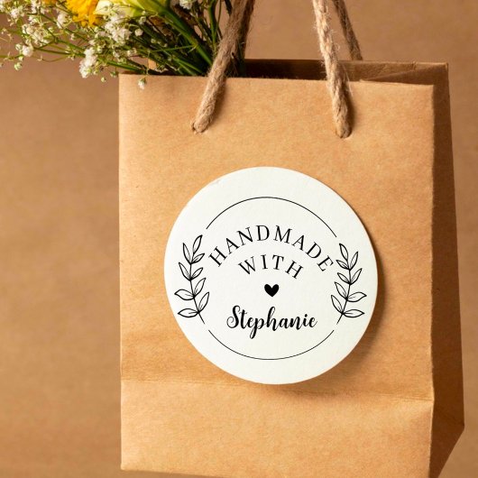 Moderne Botanische Custom Name Handmade with Love Rubberstempel