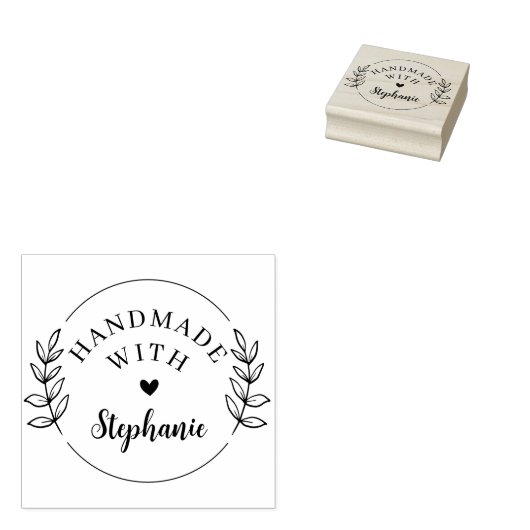 Moderne Botanische Custom Name Handmade with Love Rubberstempel (Gestempeld)