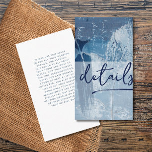 Moderne Botanische Cyaan Blauwe Bruiloft Details Informatiekaartje