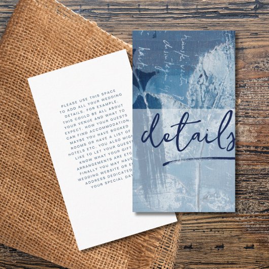 Moderne Botanische Cyaan Blauwe Bruiloft Details Informatiekaartje