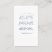 Moderne Botanische Cyaan Blauwe Bruiloft Details Informatiekaartje (Achterkant)