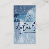 Moderne Botanische Cyaan Blauwe Bruiloft Details Informatiekaartje (Voorkant)