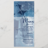 Moderne Botanische Cyaanblauwe Bruiloft Menu (Voorkant)