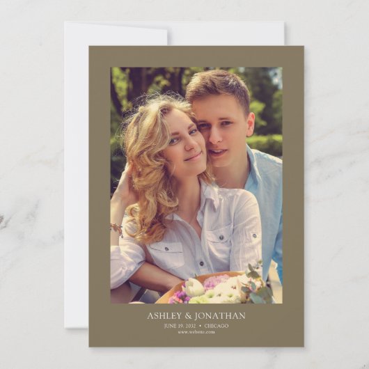 Moderne Botanische Divider Bruin Huwelijk Foto Kaart (Achterkant)