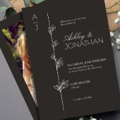 Moderne Botanische Divider Huwelijk Zwart Foto Kaart