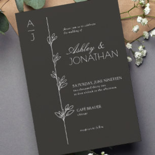 Moderne Botanische Divider Huwelijk Zwart Kaart