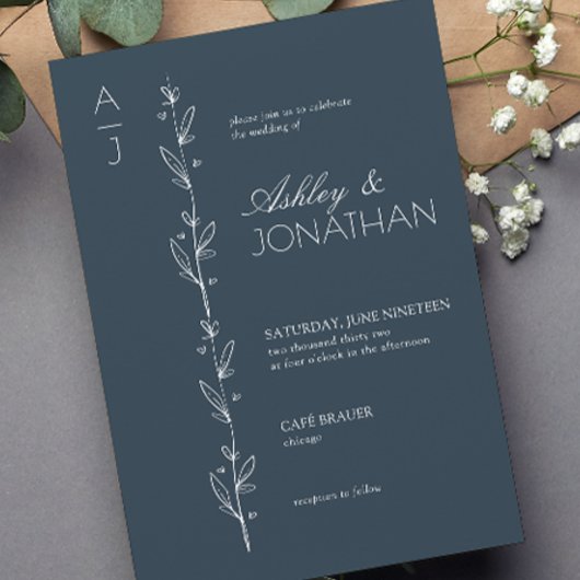 Moderne Botanische Divider Marine Blauwe Huwelijk Kaart