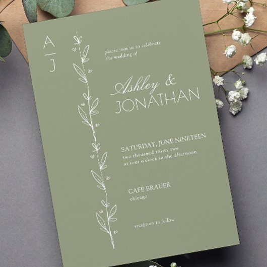 Moderne Botanische Divider Sage Green Wedding Kaart