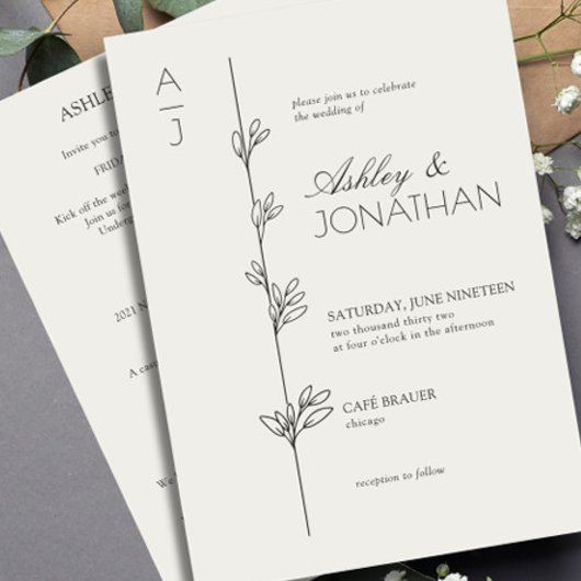 Moderne Botanische Divider Wedding Bone All-in-One Kaart