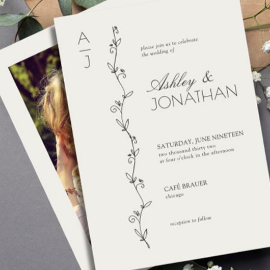 Moderne Botanische Divider Wedding Bone Foto Kaart