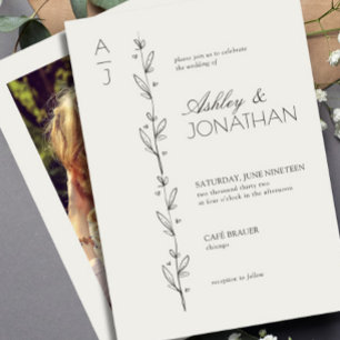 Moderne Botanische Divider Wedding Bone Foto Kaart