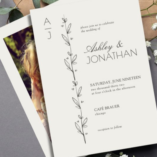 Moderne Botanische Divider Wedding Bone Foto Kaart